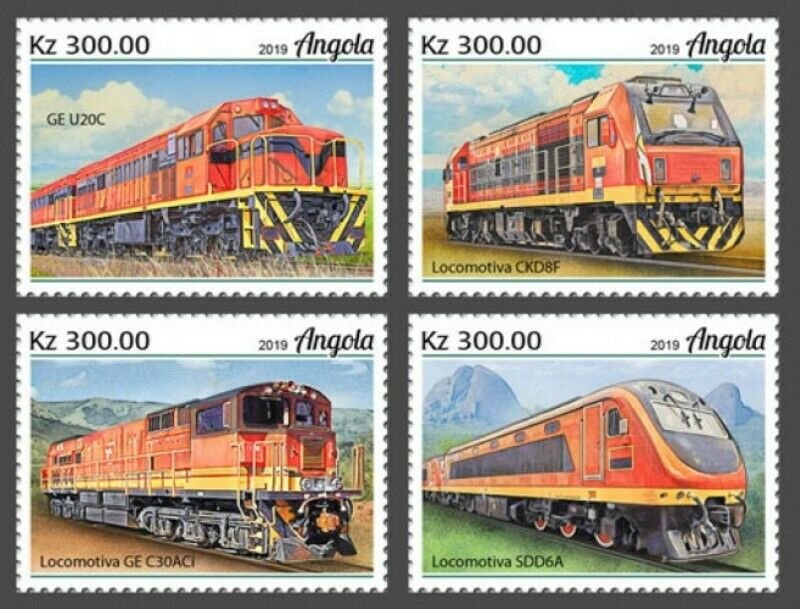 Angola - 2019 Trains on Stamps - 4 Stamp Set - ANG190206a