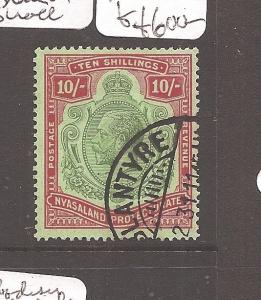 Nyasaland 1934 KGV 10/- SG 113a break in scroll VFU (7ave) VERY RARE!