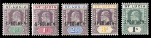 St. Lucia #43-48S Cat$130, 1902-3 Edward, complete set, overprinted Specimen,...