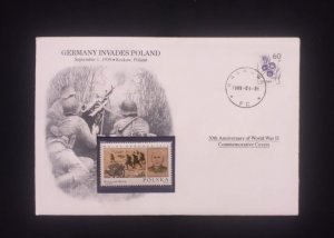 D) 1989, POLAND, FIRST DAY COVER, ISSUE, GERMANY INVADES POLAND, COVER