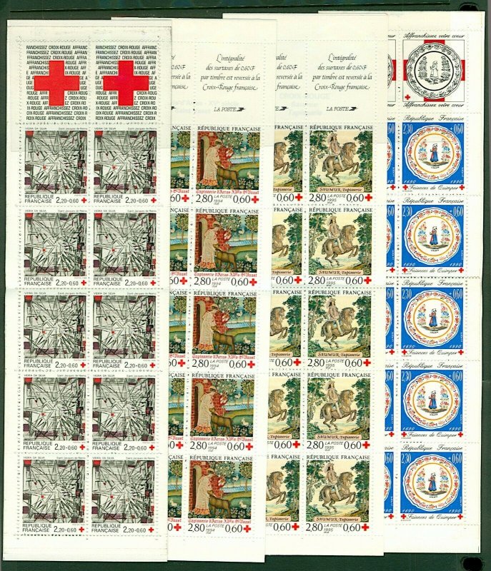 France 1985/1995 range of Red Cross Fund booklets (7) Mint Stamps