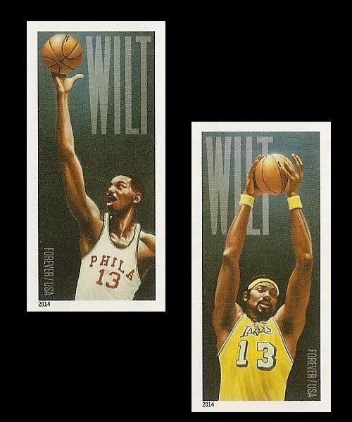 US 4951b Wilt Chamberlain imperf NDC set (2 stamps) MNH 2014 