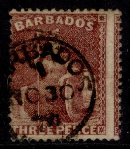 BARBADOS QV SG63, 3d brown-purple, FINE USED. Cat £140. CDS pmk