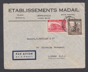 Belgian Congo Sc 200, 224 on 1947 Air Mail cover Leopoldville to London, F-VF