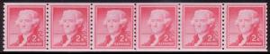 #1055a Jefferson Small Hole Tagged SG Line Pair Strip 6 MNH