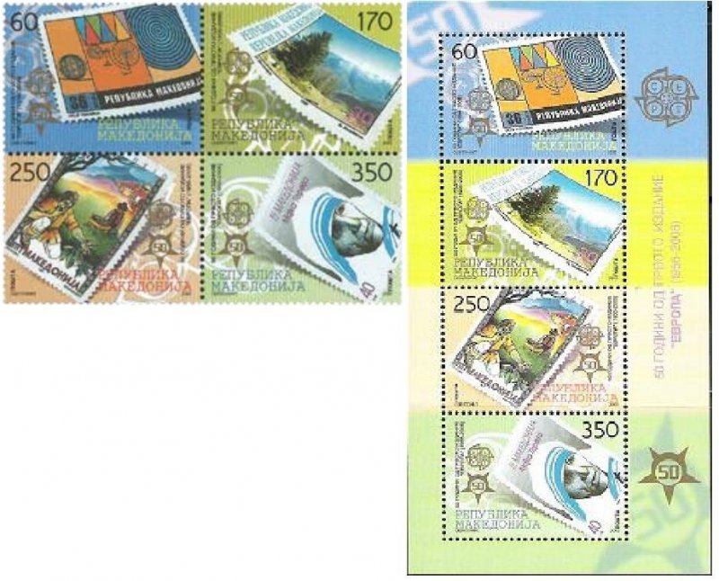Macedonia 2005 Europa CEPT 50 ann Stamps on stamps set and block MNH