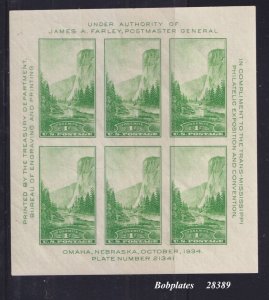 BOBPLATES #751 Trans Miss Yosemite Souvenir Sheet of 6 21341 VF MNH SCV=$15