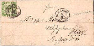 Germany Baden 1Kr Arms 1869 Carlsruhe, Stadt Post Folded Letter Local use.