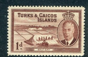 TURKS CAICOS; 1950s early GVI pictorial issue Mint hinged Shade of 1d. value