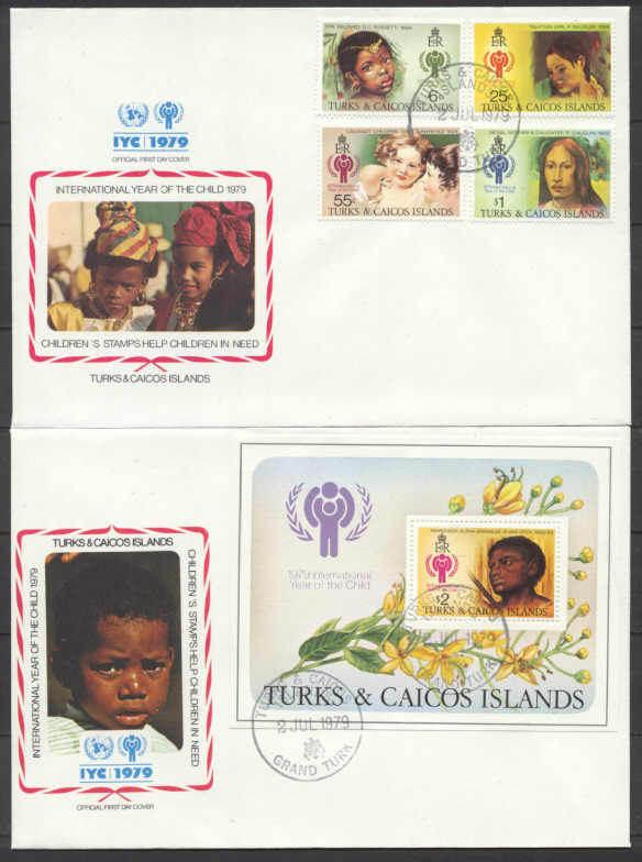 Turks Caicos 386-90, 2 FDC Children year