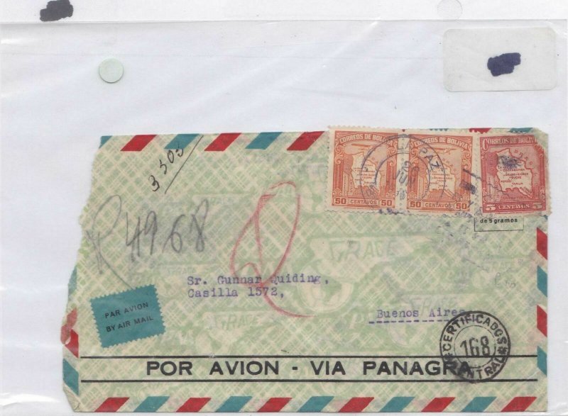 bolivia to buenos aires 1930 stamp cover Ref 9169