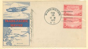 US C22 1937 50c China Clipper Airmail pair on a bi-color cacheted FDC