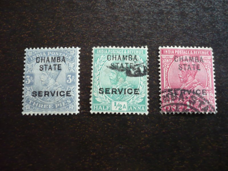 Stamps - India Chamba - Scott# O27-O29 - Mint Hinged & Used Part Set of 3 Stamps