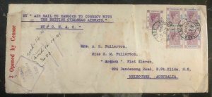 1941 Hong Kong Censored Cover To Melbourne Australia Via Airmail - Rangoon CNAC