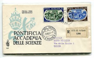 Vatican FDC Venetia 1957 Academy of Sciences traveled Racc. For Italy
