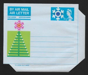 GREAT BRITAIN Aerogramme 6d Queen & Christmas Unused