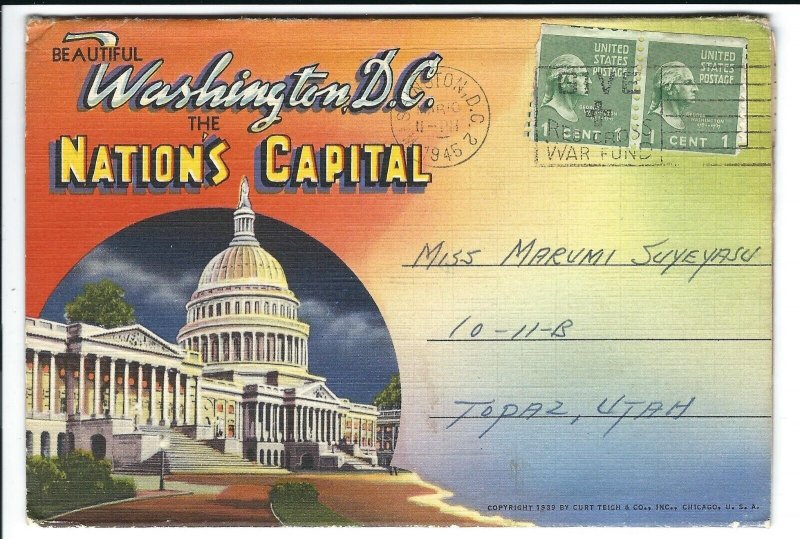 Washington DC to Japanese Internee, Topaz, UT 1945 (31932)