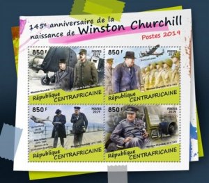 Central Africa - 2019 Winston Churchill - 4 Stamp Sheet - CA190210a