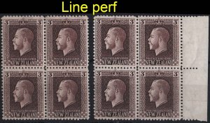 New Zealand 1915 3d chocolate wmk sideways line perf 14 unmounted mint block o