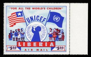 Liberia #C77 Cat$35, 1954 UNICEF, large format souvenir sheet, never hinged