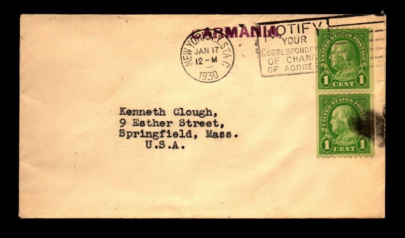 1930 New York Station C Cover - to Mass Per SS Carmania - L34178