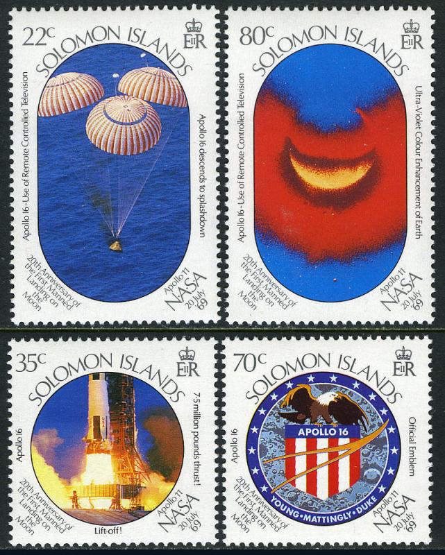 Solomon Islands 643-646,MI 708-711,MNH. Moon landing, 20th ann. Apollo 16, 1989