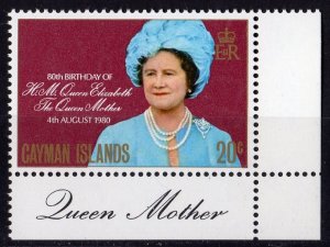 Cayman Islands 1980 Sc#443 QUEEN MOTHER 80TH.BIRTHDAY Single MNH