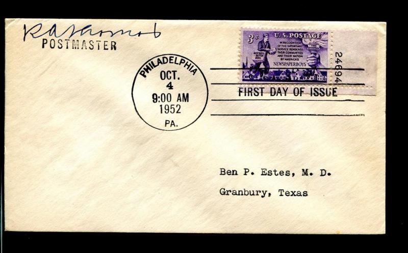 US 1015 Newspaper Boys Uncachet Postmaster signed FDC