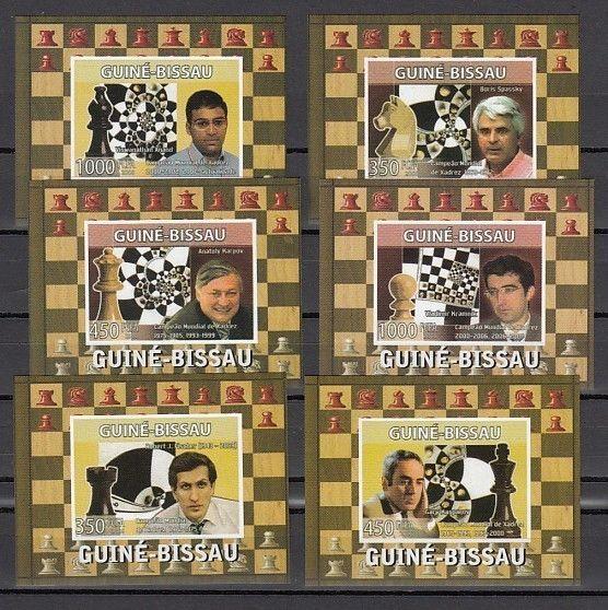 Guinea Bissau, Mi cat. 3937-3942 C. Chess Champions on 6 s/sheets. ^