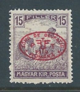 Hungary #2N10a MH 15f Wheat Issue Ovptd. For Romanian Occ. In Red