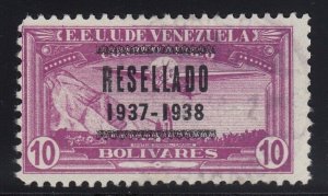 Venezuela 1937 10b Red Violet Resellado Used. Scott C77