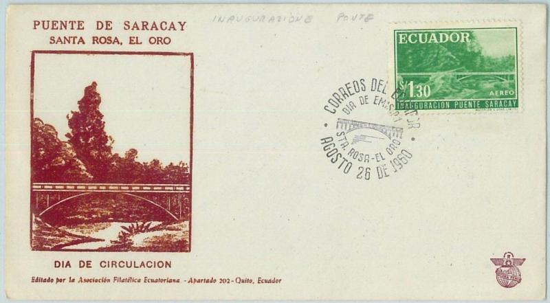 67220 - ECUADOR - Postal History -  FDC COVER  1960 : BRIDGE Architecture