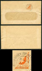 SG Spec GW5 Guernsey KGV 2d Orange (Photogravure) Bi-sect on Cover (31/12/40)