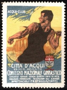 1931 Italy Poster Stamp City Of Acqui National Gymnastic Conference Fanfare