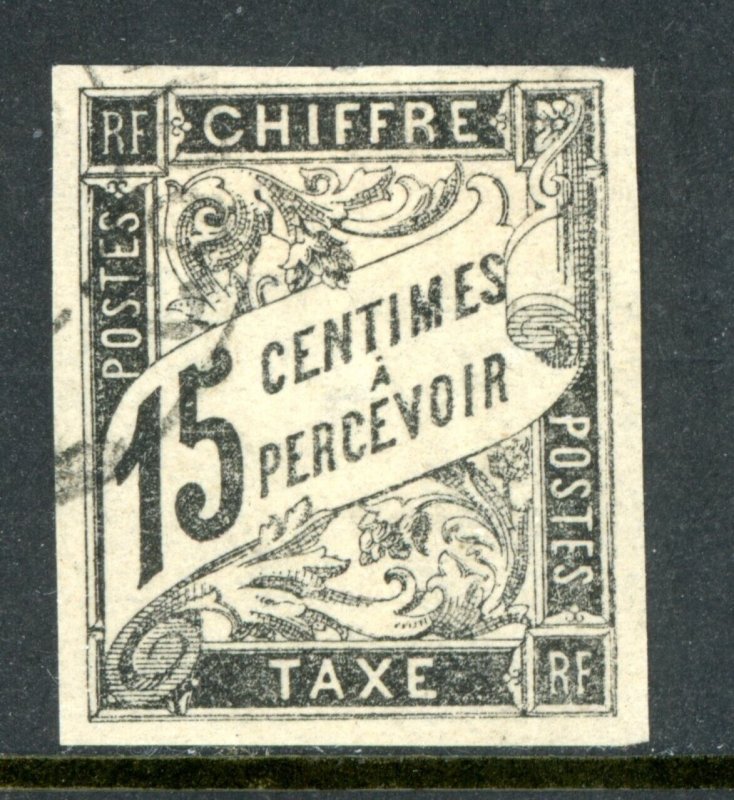 France 1884 Colony General Issues Postage Due 15¢ Black Imperf Sc #J7 VFU L43