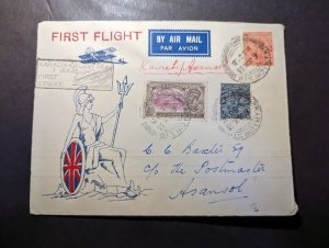 1933 British India Airmail Souvenir First Flight Cover FFC Karachi to Asansol