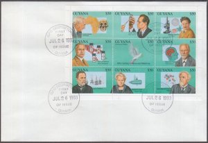 GUYANA Sc# 2677 FDC SHEETLET of 9 DIFF, with FAMOUS SCIENTISTS, 3 JEWISH