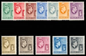 British Virgin Islands 1938 KGVI set complete MLH. SG 110a-121. Sc 76-87.