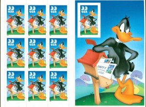 US: 1999 DAFFY DUCK; Complete Sheet of 10 Sc 3306; 33 Cents 