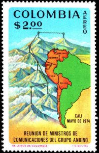 Colombia #C594, Complete Set, 1974, Map, Never Hinged