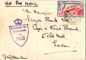 Gibraltar 6d Moorish Castle 1944 Field Post Office, 475 Gibraltar Airmail to ...