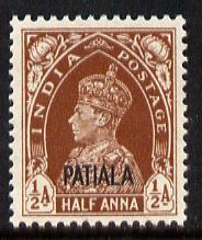 Indian States - Patiala 1941-46 KG6 1/2a red-brown unmoun...