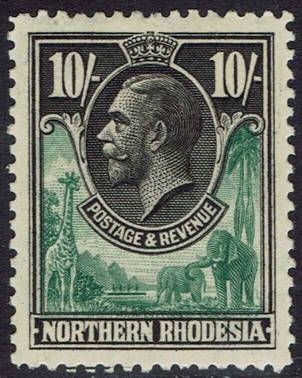 NORTHERN RHODESIA 1925 KGV GIRAFFE AND ELEPHANTS 10/- 