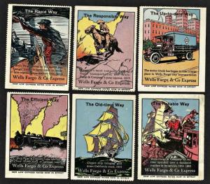 WELLS FARGO & Co EXPRESS Vintage Poster Stamp Label (LOT OF 6)