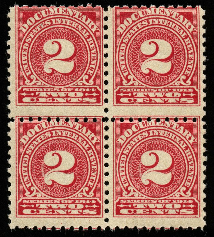 B585 U.S. Revenue Scott R208 2c doc, mint never hinged block of 4 perf shift EFO