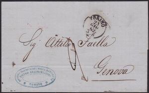 ITALY 1862 entire wrapper TORINO TO GENOA...................................7359