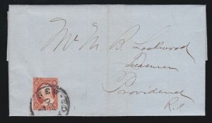 US 10a 1851 Issue 3c Washington Orange Brown on 10/07/51 Cover (-009)