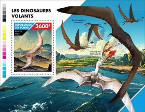 CHAD - 2022 - Flying Dinosaurs - Perf Souv Sheet - Mint Never Hinged