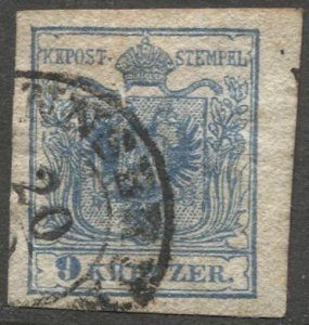 AUSTRIA 1850 9 Kr, Type III, INNSBRUCK cancel, Sc 5, VF