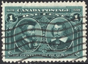 Canada SC#97 1¢ Jacques Cartier and Samuel Champlain (1908) Used